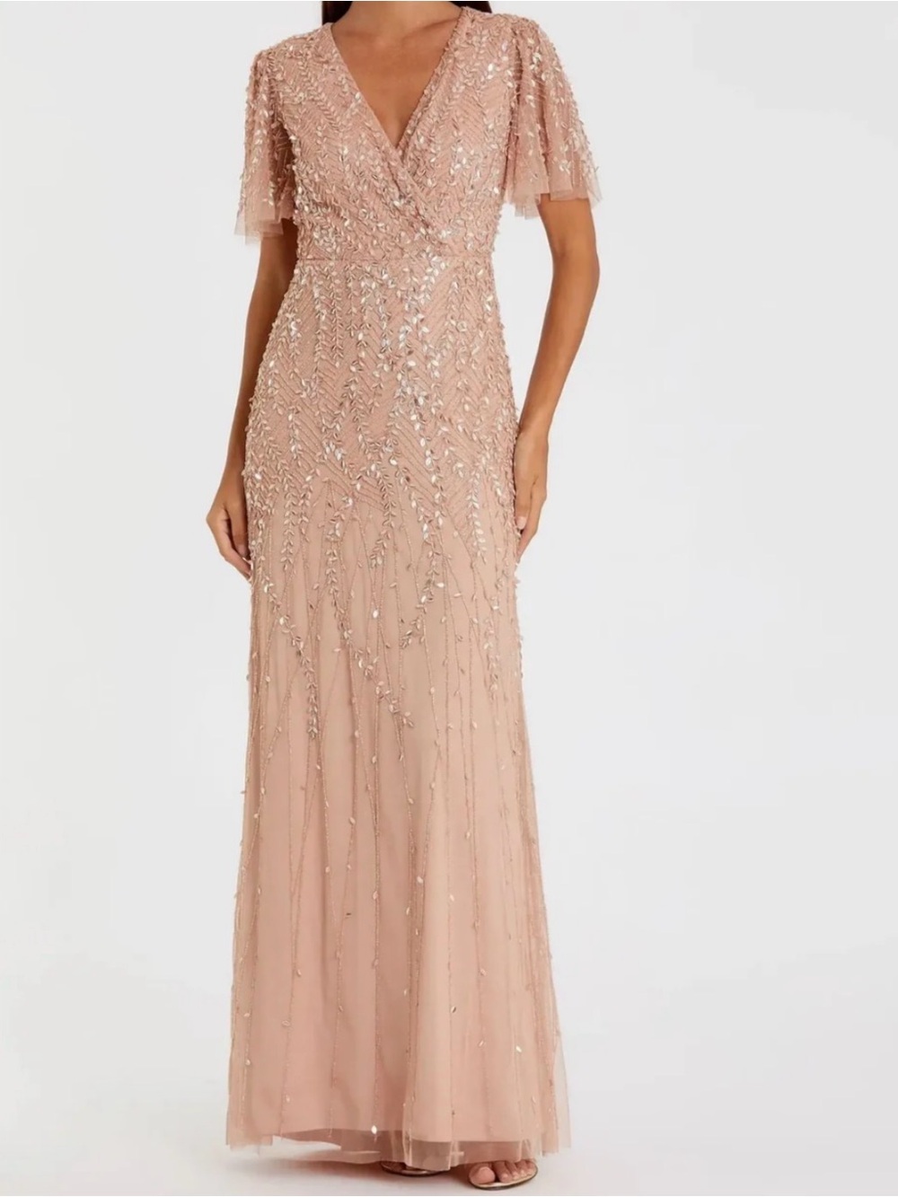 Mac Duggal Blush Sequin Embellished Midi Dress
